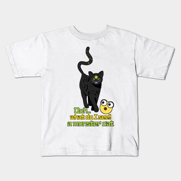 a mix between evil and funny, black cat with phrase and emoji Kids T-Shirt by JENNEFTRUST